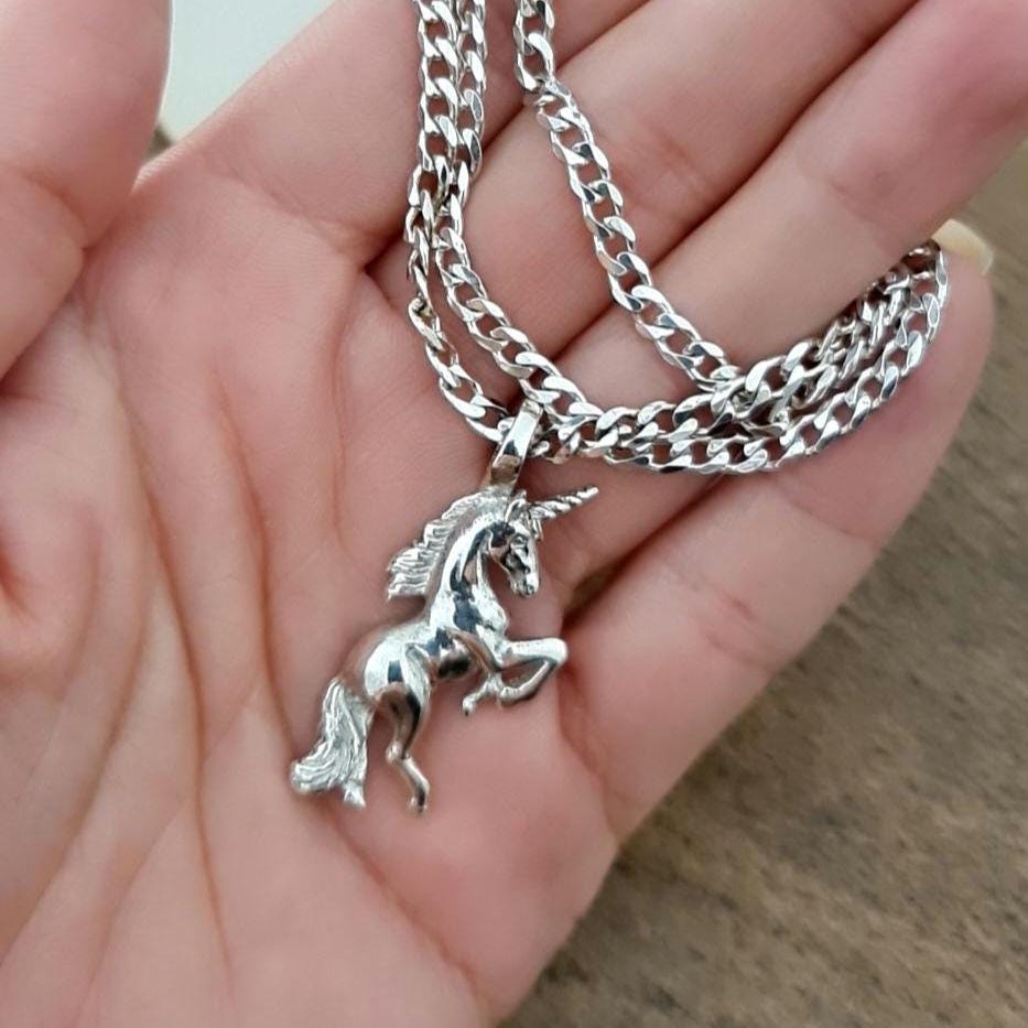 Handmade Sterling Silver Unicorn Necklace: Fantasy Mythology Charm