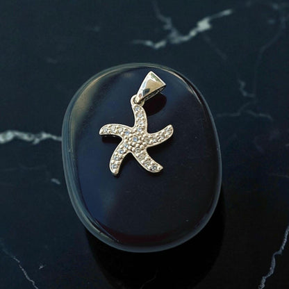 Sterling Silver Starfish Pendant – Dainty Sea Star Charm with Sparkling Stones, Ocean Inspired Jewelry