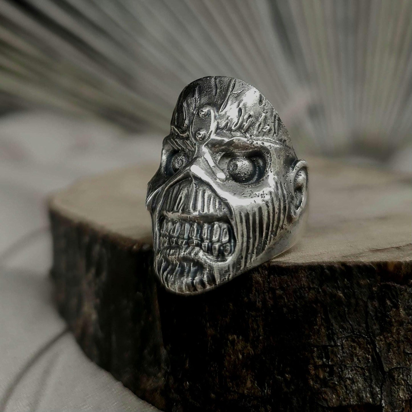 Handmade Sterling Silver Iron Maiden Eddie Skull Ring - Biker Punk Rock