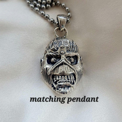 Handmade Sterling Silver Iron Maiden Eddie Skull Ring - Biker Punk Rock