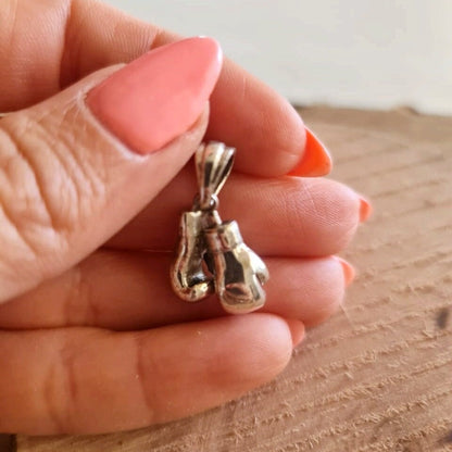 Handmade Silver Boxing Gloves Pendant Necklace - Gift for Athletes