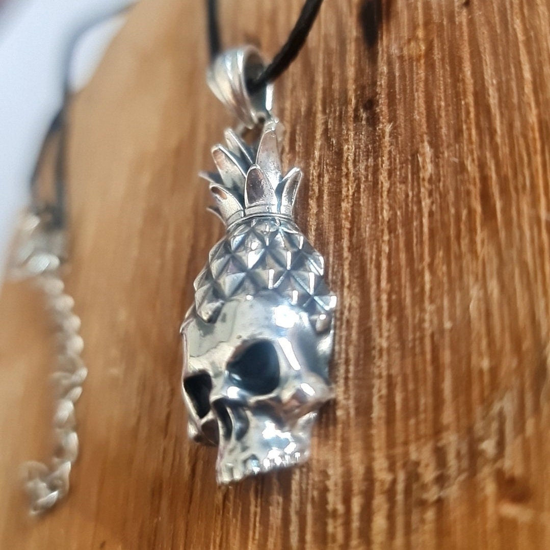 Handmade Gothic Sterling Silver Pineapple Skull Pendant