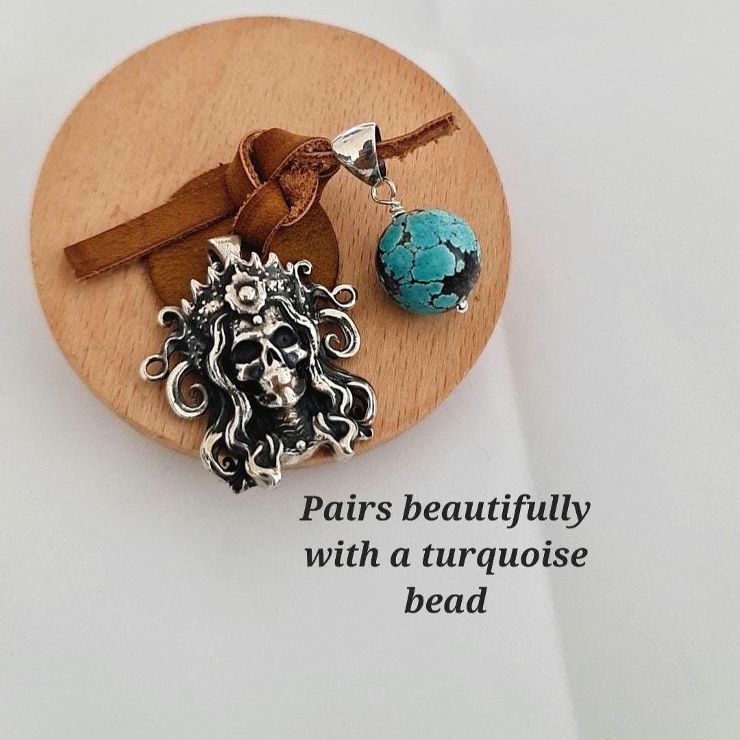 Sterling Silver Crowned Skull Pendant: Gothic Biker Jewelry