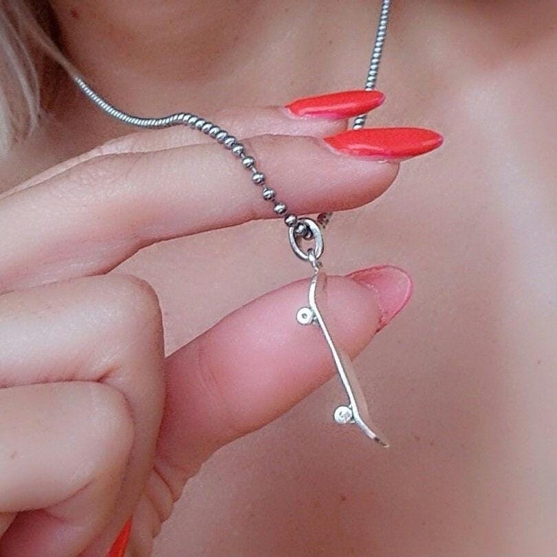 Handmade Sterling Silver Skateboard Pendant: Gift for Skater