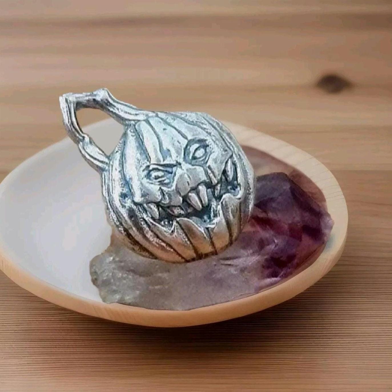 Jack-o'-Lantern Pumpkin ring -Spooky Halloween Jewelry- Handmade Sterling Silver