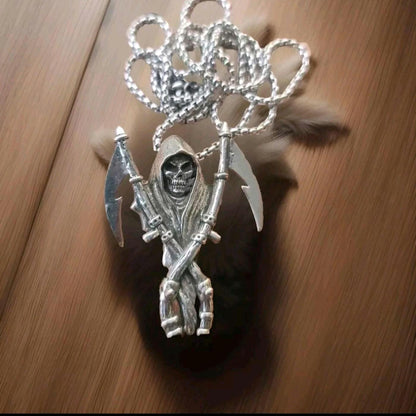 Gothic Grim Reaper Scythe skull necklace Santa Muerte necklace