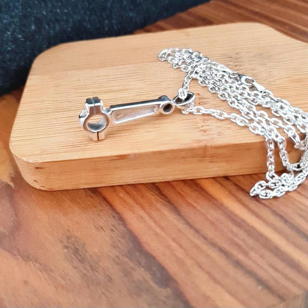 Handmade Sterling Silver Piston Rod Pendant - Gothic Biker Charm