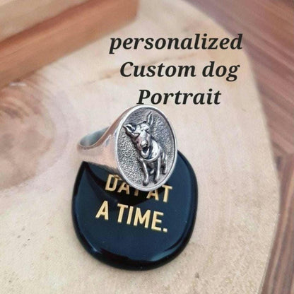 Custom Sterling Silver Dog Portrait Ring: Personalized Pet Keepsake