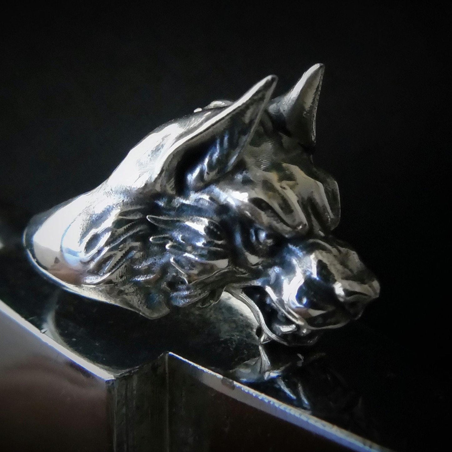 Handmade Sterling Silver Wolf Ring - Gothic Biker Jewelry