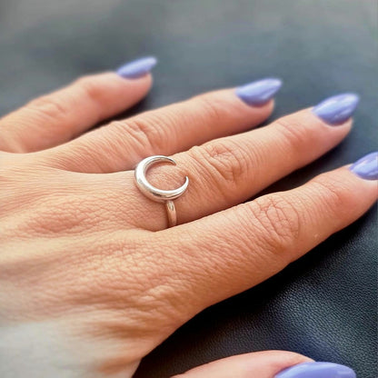 Half Moon Ring , Double Horn , Crescent moon    minimalist design Handmade 925 Sterling Silver