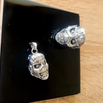 Handmade Sterling Silver IronMaiden Eddie Skull Pendant: Biker Rock Jewelry