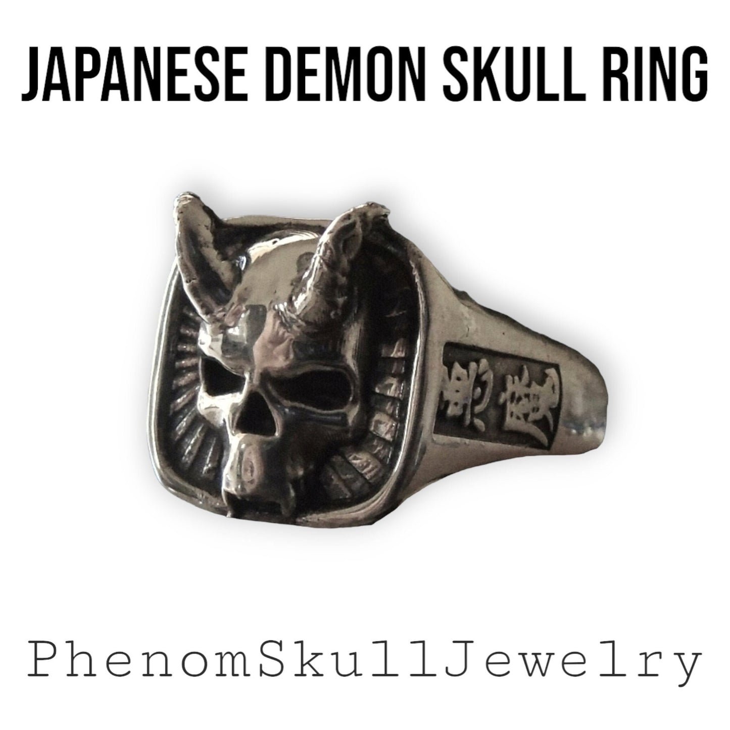 Handcrafted 925 Silver Japanese Oni Skull Ring
