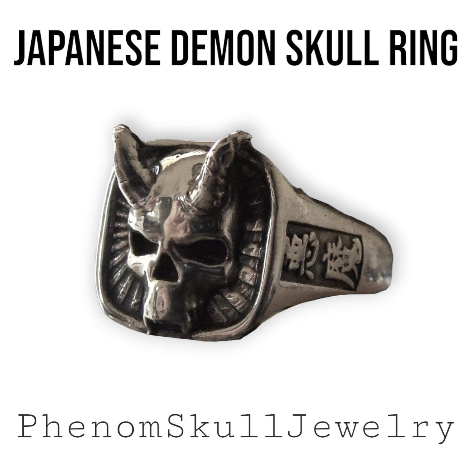 Handcrafted 925 Silver Japanese Oni Skull Ring