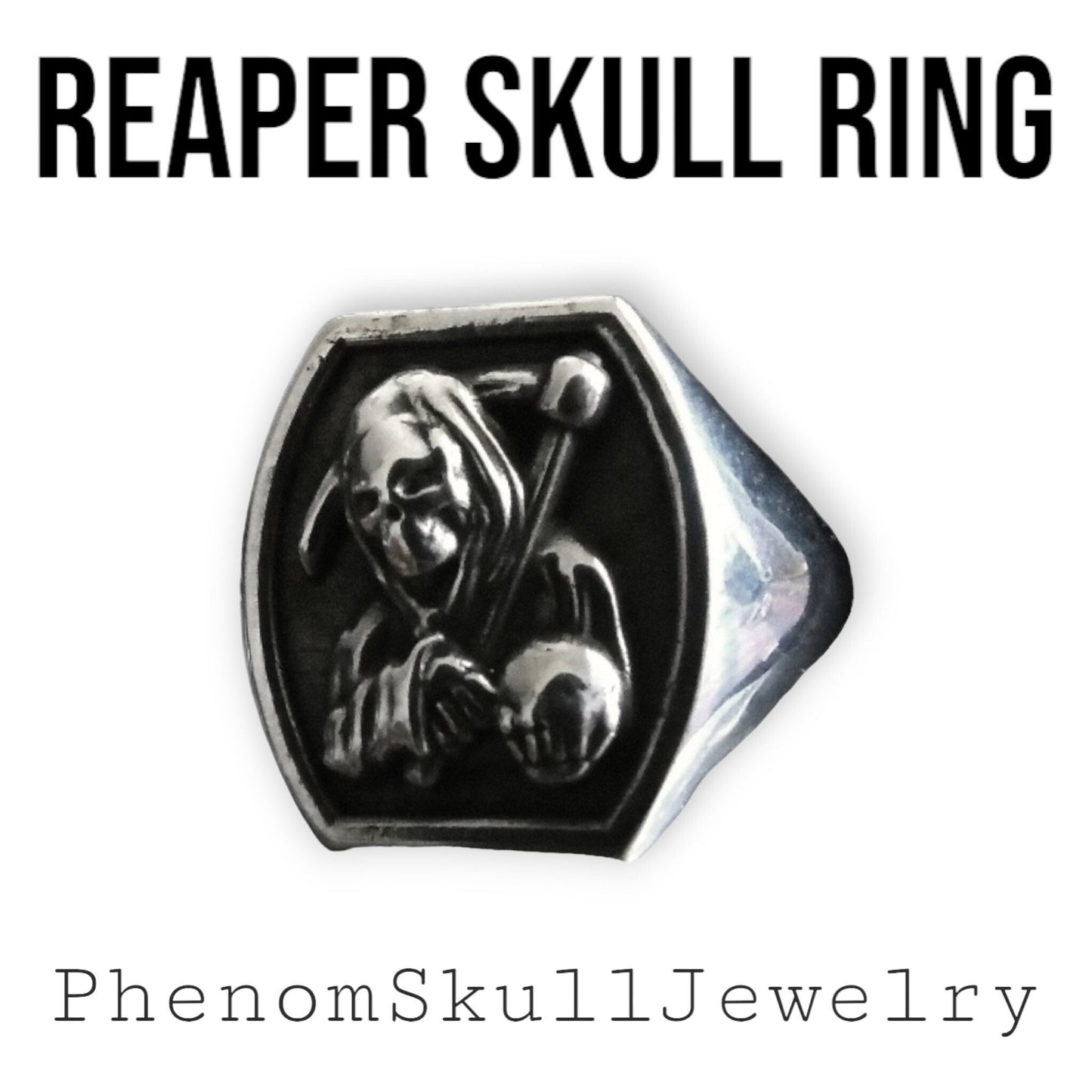 Handmade 925 Silver Grim Reaper Ring - Gothic Skull Jewelry