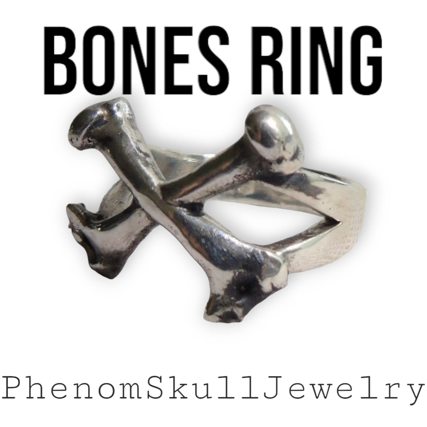 Handmade 925 Silver Bones Ring: Gothic Biker Jewelry