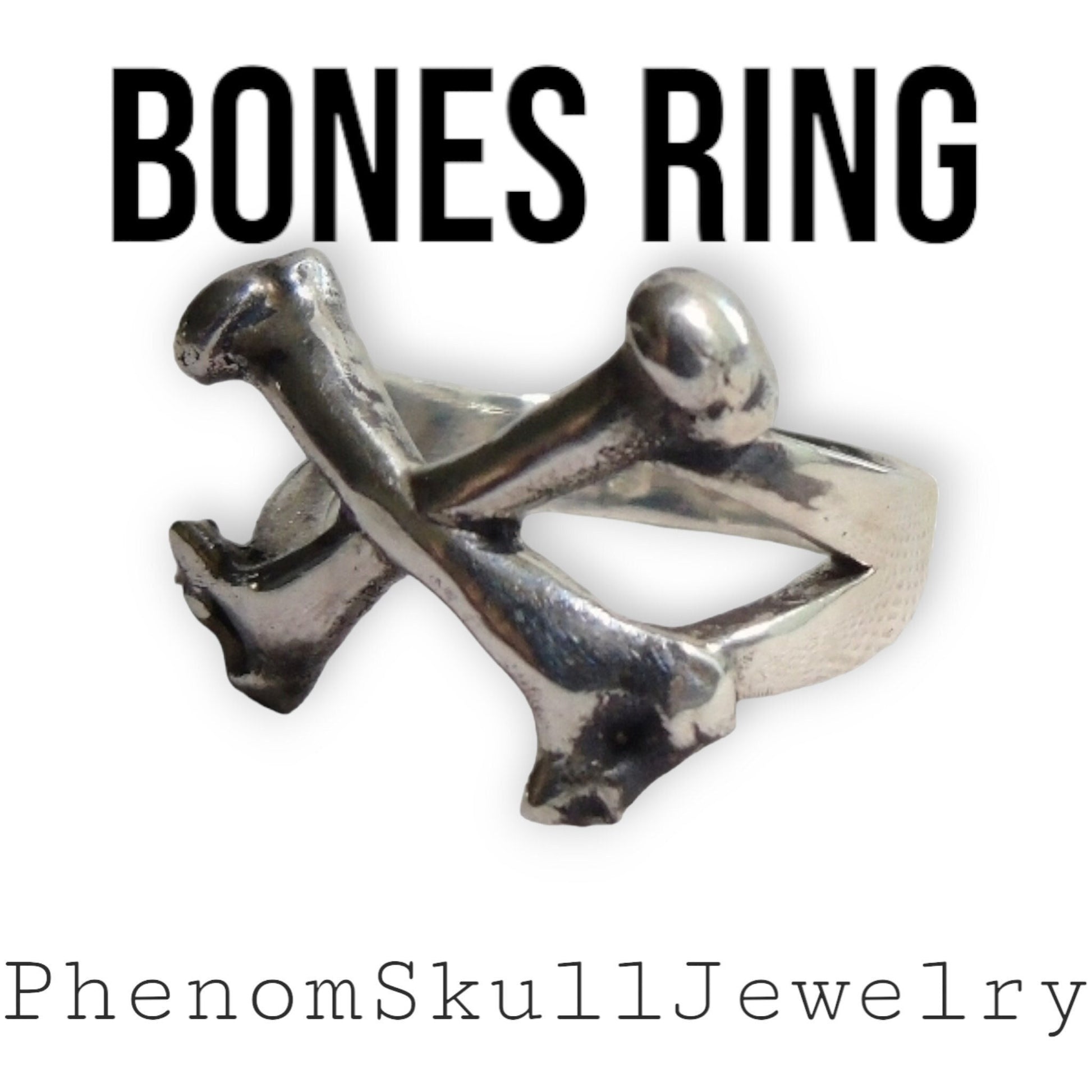 Handmade 925 Silver Bones Ring: Gothic Biker Jewelry