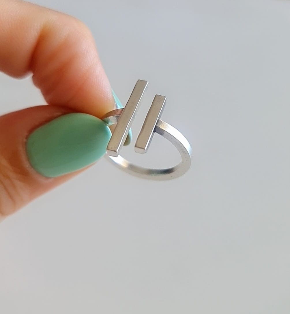 Sterling Silver Parallel Bars Ring: Minimalist Geometric Jewelry