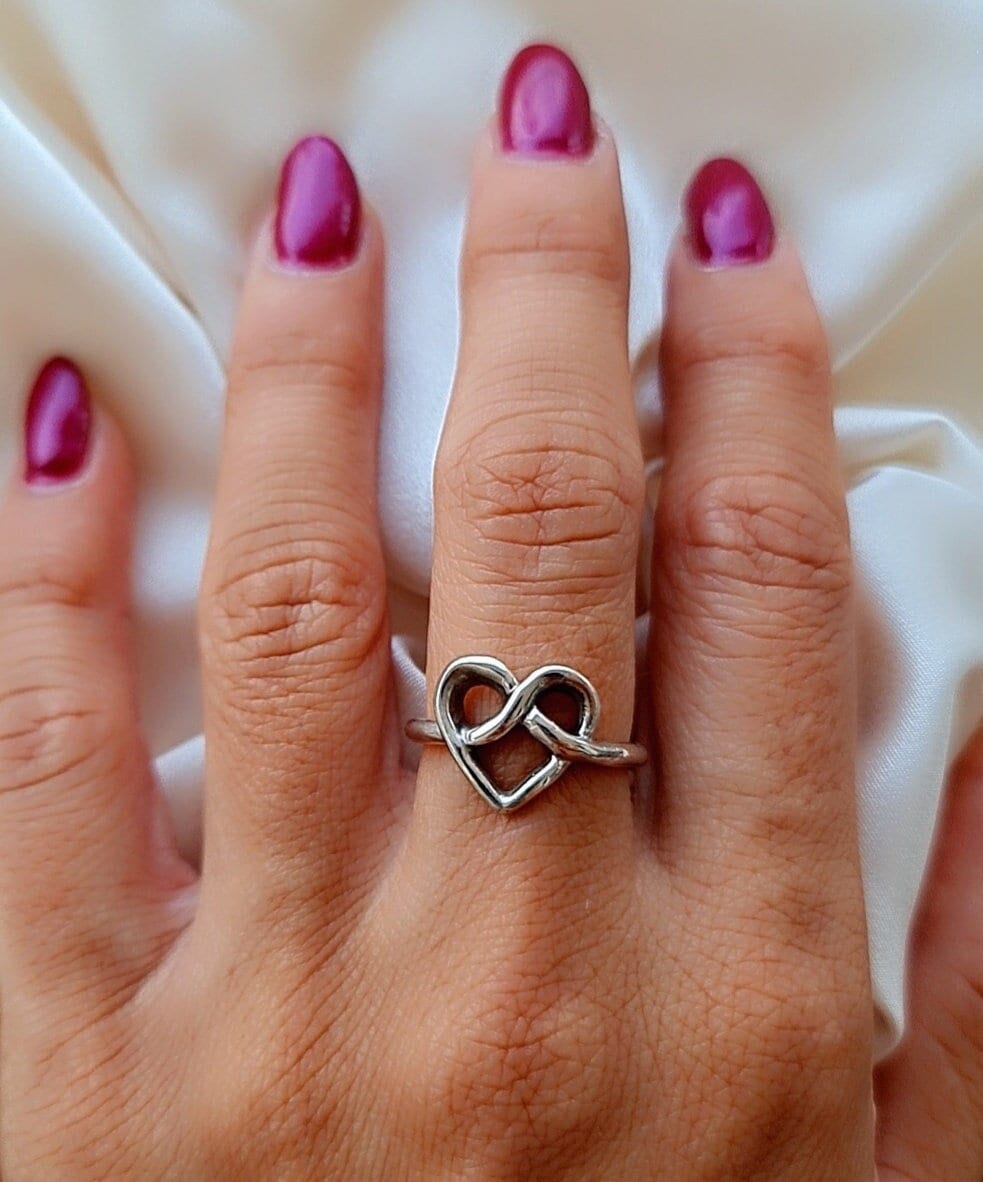 Sterling Silver Heart Knot Ring: Minimalist Love Jewelry