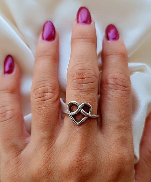Sterling Silver Heart Knot Ring: Minimalist Love Jewelry