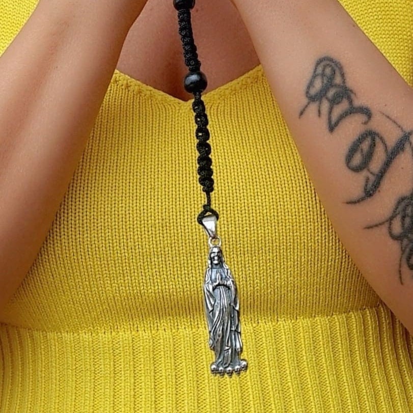 Silver Santa Muerte Rosary Necklace: Gothic Grim Reaper Immaculate detail