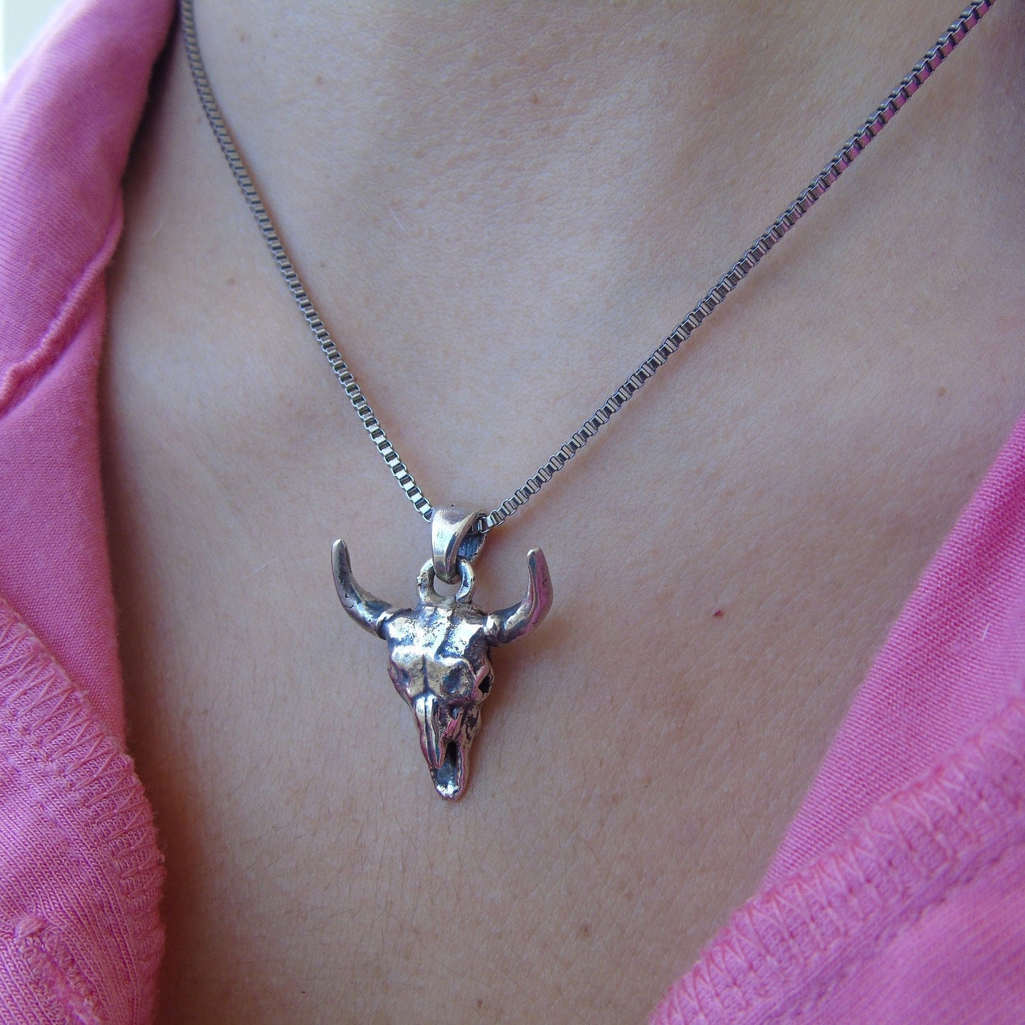 Buffalo Skull 925 Silver Necklace: Gothic Western Jewelry  anatomically accurate