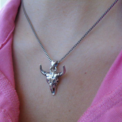 Buffalo Skull 925 Silver Necklace: Gothic Western Jewelry  anatomically accurate