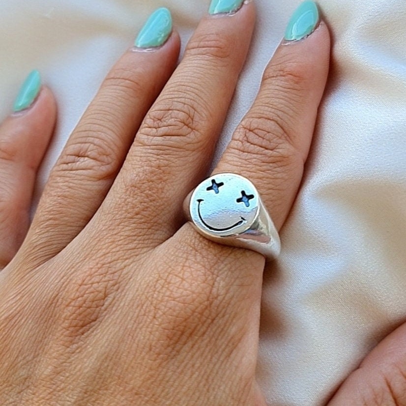 Smiley face  Ring   sterling silver Handcrafted with care - solid sturdy