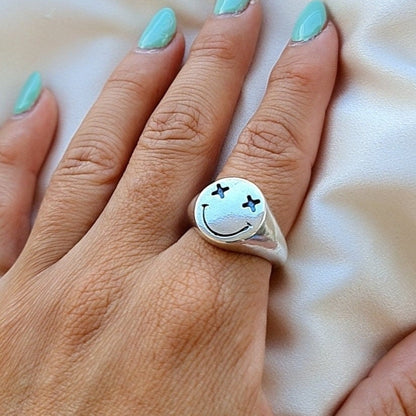 Smiley face  Ring   sterling silver Handcrafted with care - solid sturdy