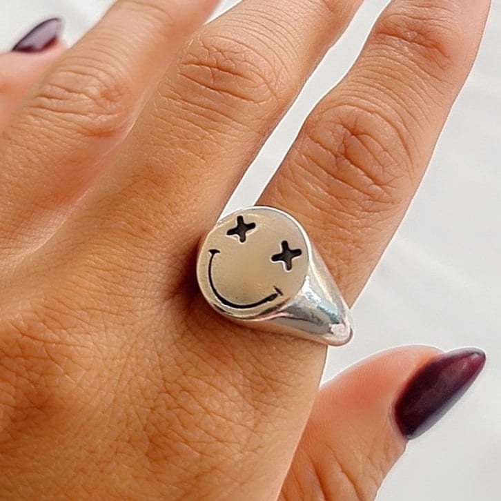 Smiley face  Ring   sterling silver Handcrafted with care - solid sturdy