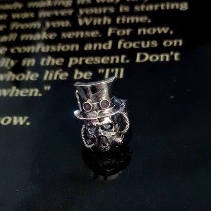 Steampunk-Inspired Silver Skull Ring -  stylish  Gothic solid & Sturdy  Sterling Silver