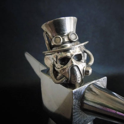 Steampunk-Inspired Silver Skull Ring -  stylish  Gothic solid & Sturdy  Sterling Silver