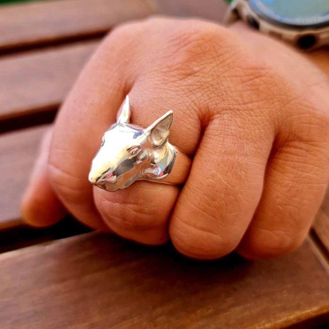 Handmade Sterling Silver Bull Terrier Ring: anatomically accurate