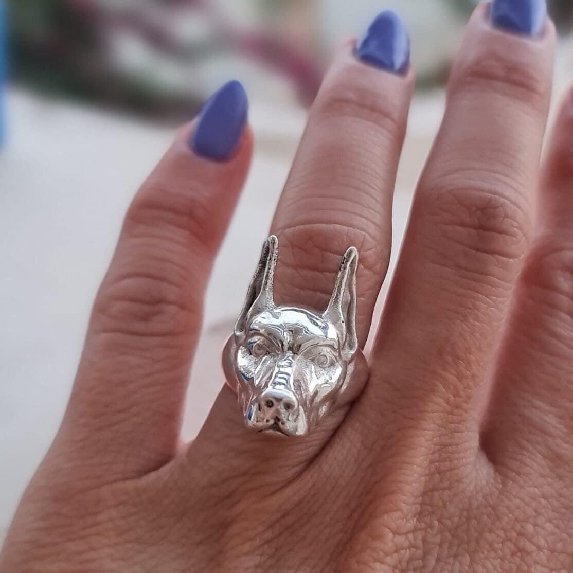 Handmade Sterling Silver Doberman Pinscher Ring: Dog Lover Gift