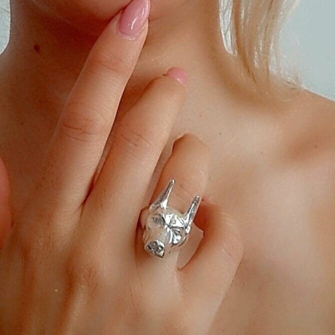 Handmade Sterling Silver Doberman Pinscher Ring: Dog Lover Gift