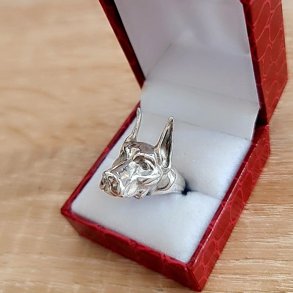 Handmade Sterling Silver Doberman Pinscher Ring: Dog Lover Gift