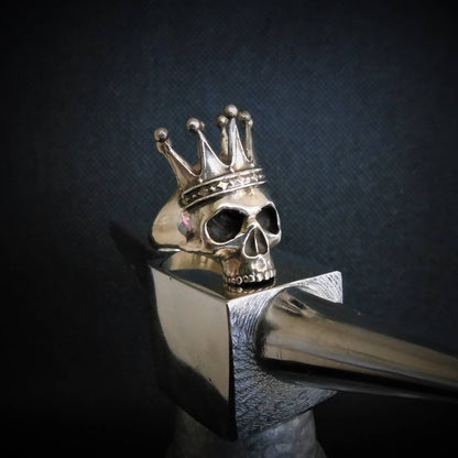 Handmade 925 Silver Skull Ring with Crown: Gothic Biker Jewelry