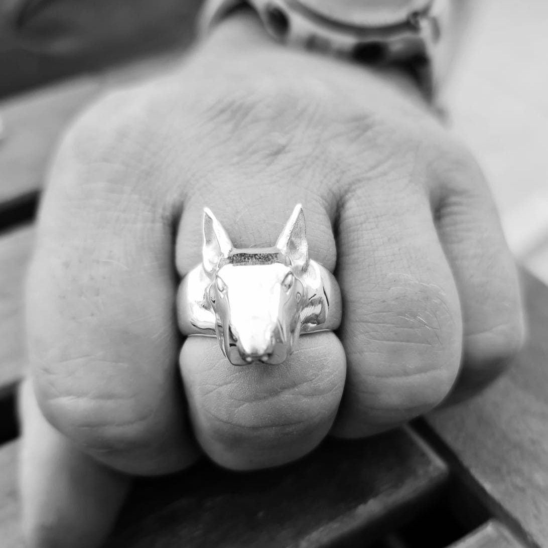 Handmade Sterling Silver Bull Terrier Ring: anatomically accurate