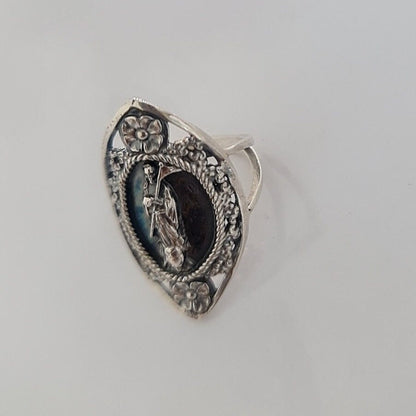 Santa Muerte Ring 925 Sterling Silver -Saint Death Ring with flowers & Scythe