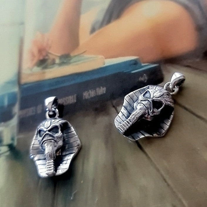 Eddie Pharaoh King Skull Pendant- Egyptian -Rock Heavy metal- Sterling Silver
