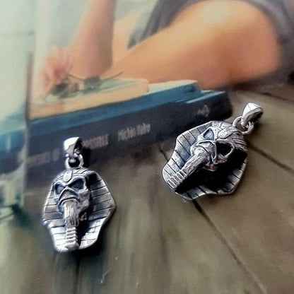 Eddie Pharaoh King Skull Pendant- Egyptian -Rock Heavy metal- Sterling Silver