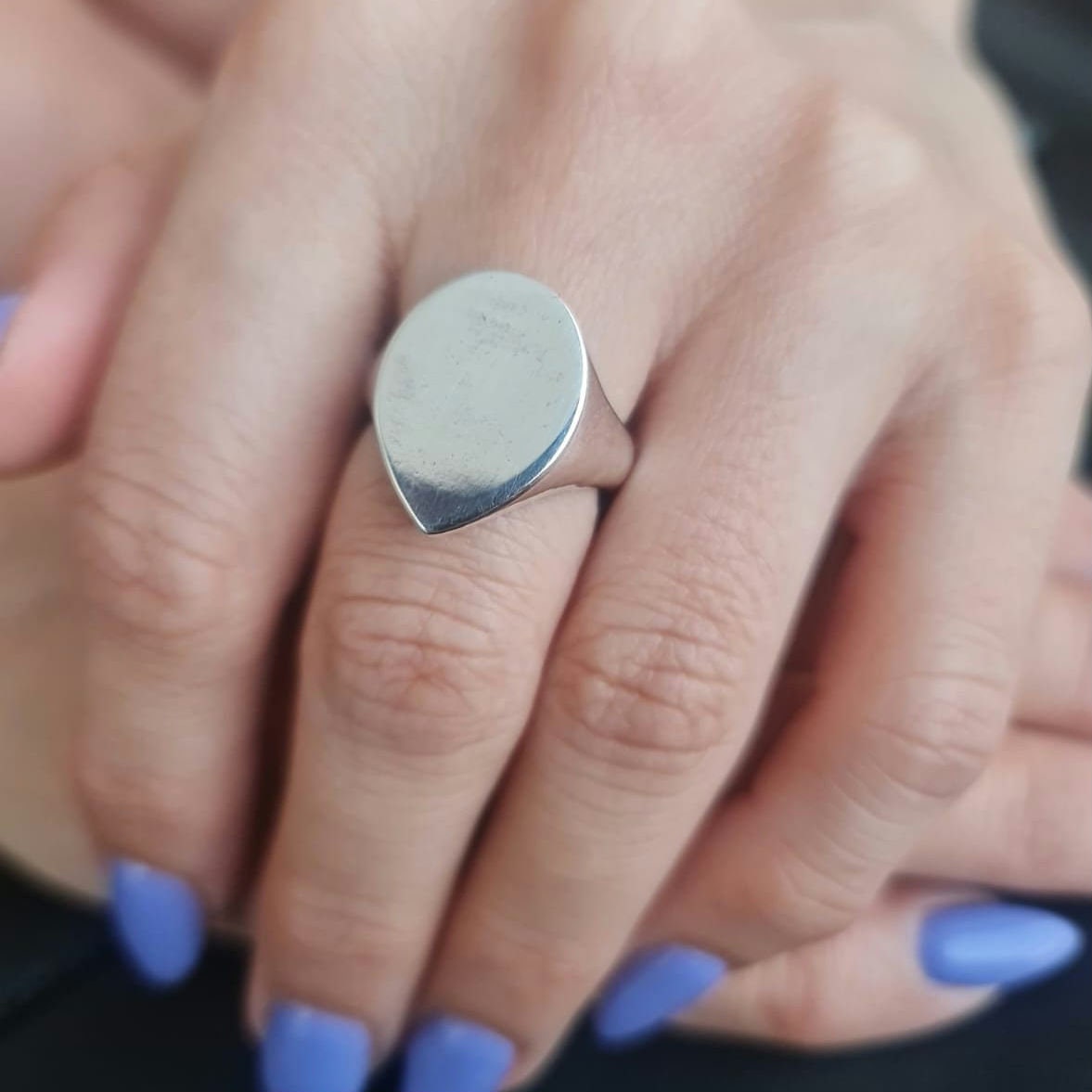 Sterling Silver Teardrop Ring: Geometric Point Design