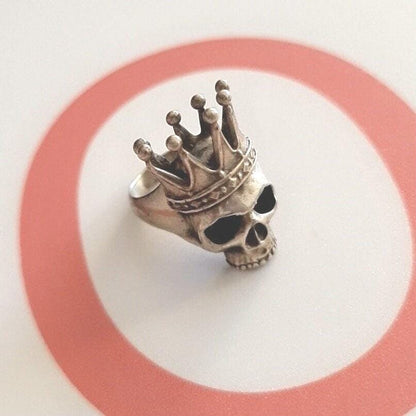 Handmade 925 Silver Skull Ring with Crown: Gothic Biker Jewelry