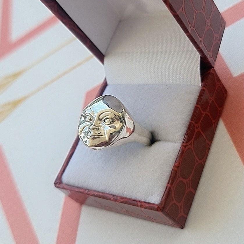 Handcrafted Sterling Silver Full Moonface Ring - Celestial Jewelry