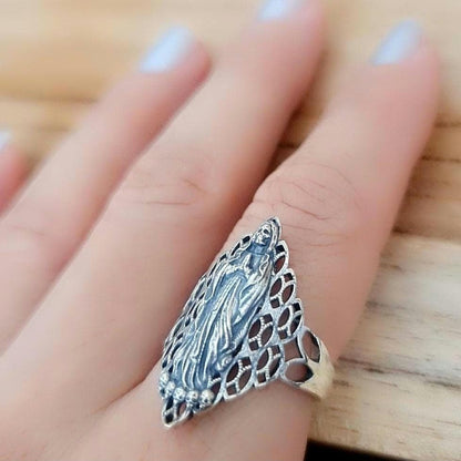 Santa Muerte Ring 925 Silver - Beautifully Crafted Santa Muerte Ring -Saint Death Ring unique pattern
