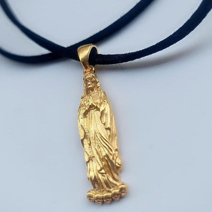18K Gold Plated Santa Muerte Pendant: Handmade 925 Silver Grim Reaper charm