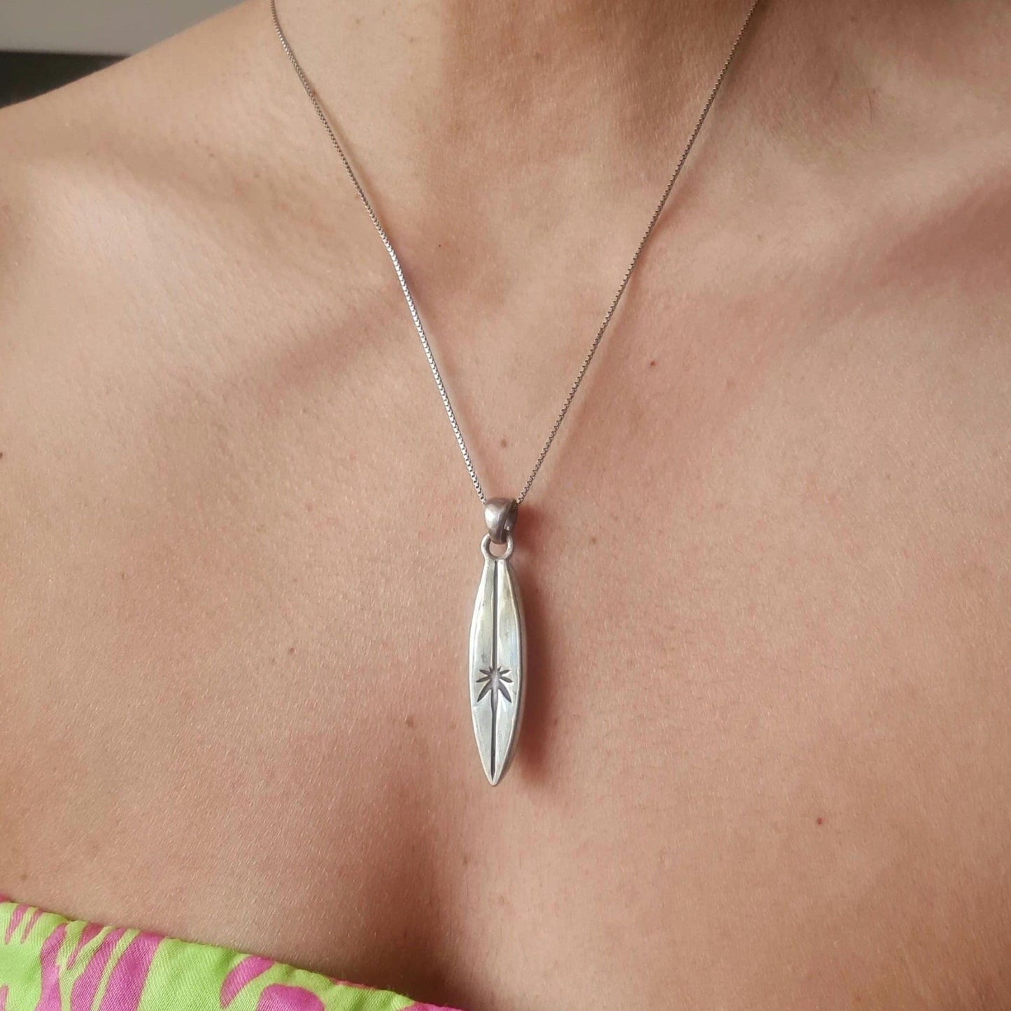 Handmade Sterling Silver Surfboard Pendant: Beach Lover Gift