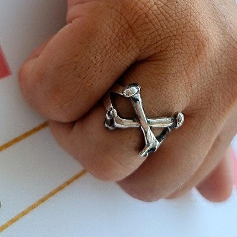 Handmade 925 Silver Bones Ring: Gothic Biker Jewelry