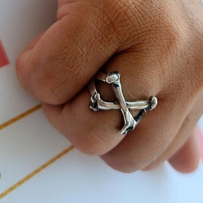 Handmade 925 Silver Bones Ring: Gothic Biker Jewelry
