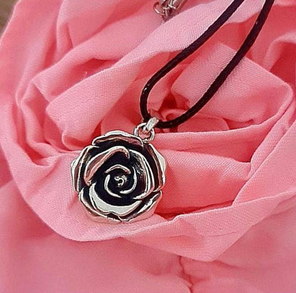 Sterling Silver large Rose Pendant - Handmade Floral Necklace