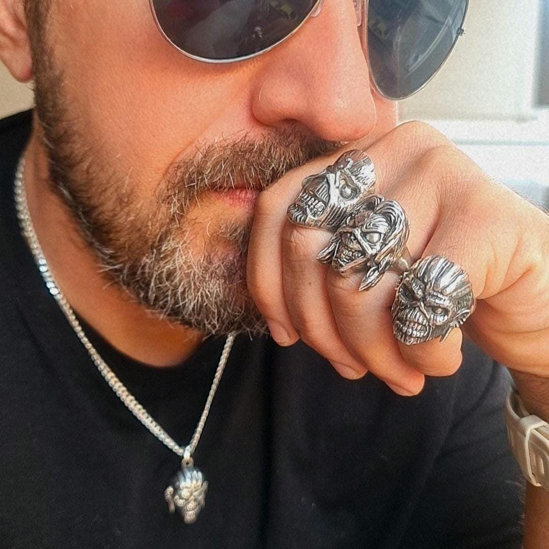 Eddie Mayan Skull Ring Pendant Bundle: Rock Heavy Metal Bundle  Handmade Sterling Silver